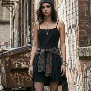 Divided Square-Neck Pleated Pinafore Mini Dres SZ Medium | Dark Academia Grunge